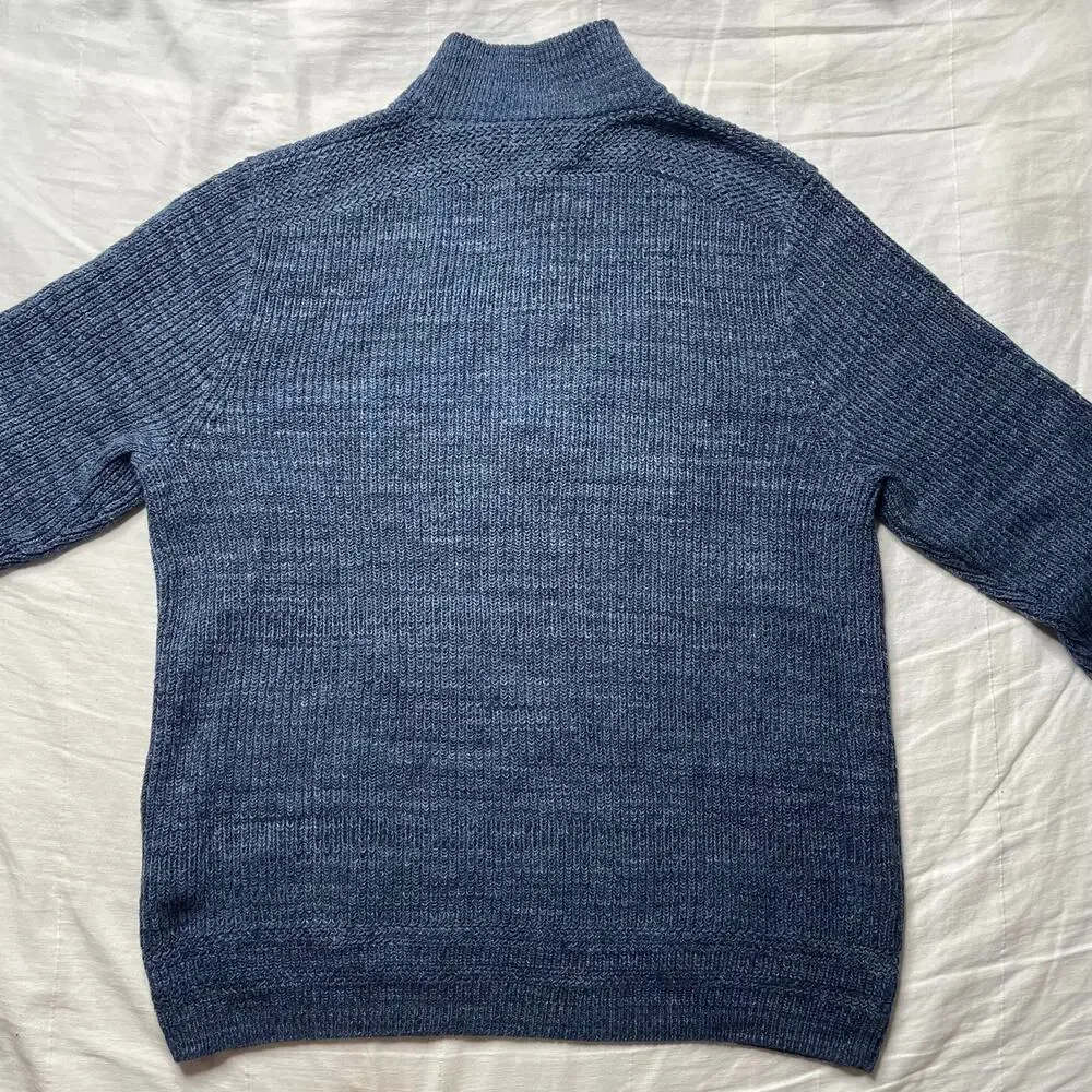 Polo Ralph Lauren Mock Neck Henley Knit Sweater Blue Sz XL Men's Cotton
